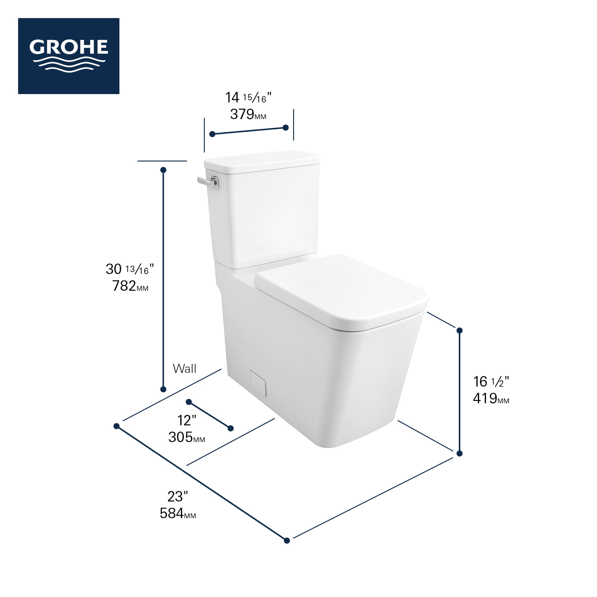 Two-piece Right Height Elongated Toilet with seat, Left-Hand Trip Lever